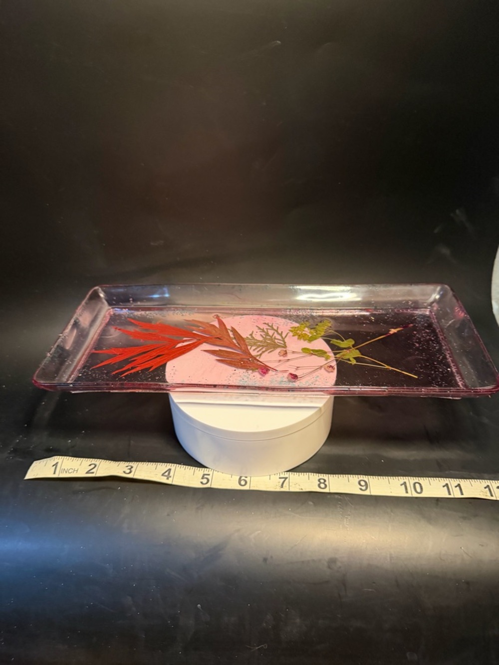 Pink Rectangular Decorative resin Tray with Floral Accent